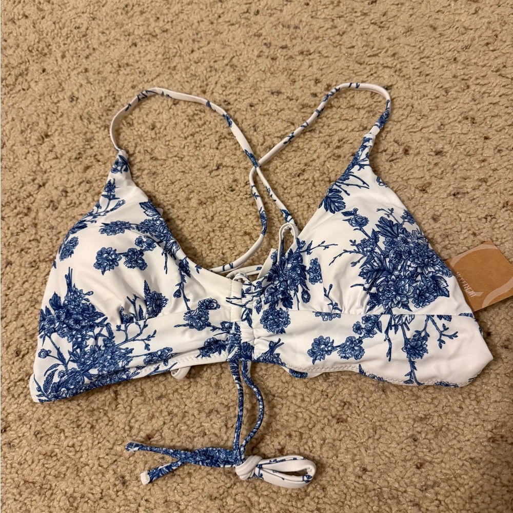 Floral Blue and White Bikini Top